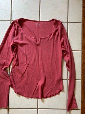 Old Navy Long-Sleeve Notch-Neck Top - Dusty Rose